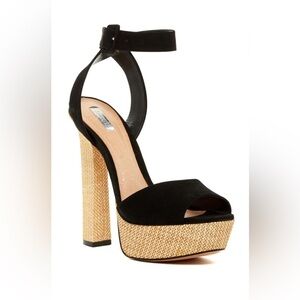 Schutz Amatista Platform Sandal Black Suede Size 8.5